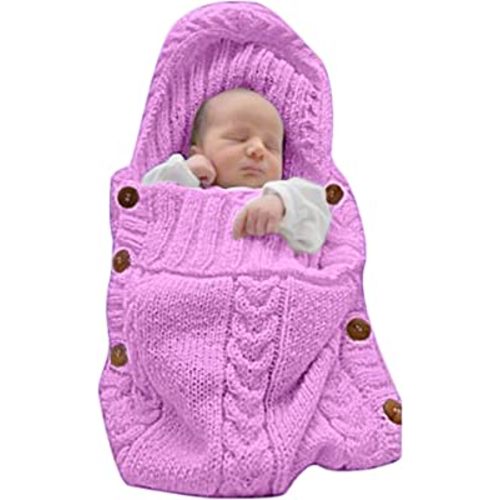 XMWEALTHY Newborn Baby Wrap Swaddle Blanket Knit Sleeping Bag Receiving Blankets Stroller Wrap for Baby(Pink) (0-6 Month)