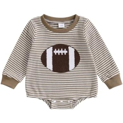 Baby Boy Girl Football Clothes Striped Embroidery Sweatshirt Bubble Romper Waffle Long Sleeve Bodysuit Fall Outfit