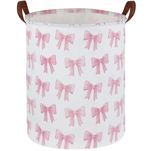 Sanjiaofen Kids Laundry Hamper,Pink Laundry Basket Collapsible Girls Storage Baskets for Home Decor,Office,Toy Organizer,(Pink Bowknot)