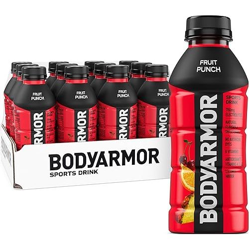 BODYARMOR Sports Drink Sports Beverage, Fruit Punch, Coconut Water Hydration, Natural Flavors With Vitamins, Potassium-Packed Electrolytes, Perfect For Athletes, 16 Fl Oz (Pack of 12)