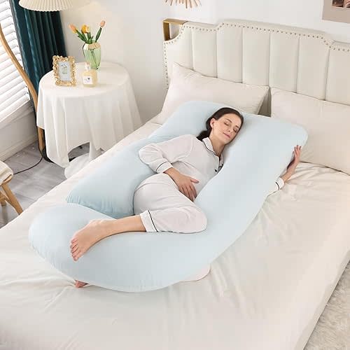 Pregnancy Pillow,U Shaped Cooling Pregnancy Pillows, 68.9Inch Full Body Pillows for Adults, Maternity Pillow and Pregnancy Must Haves with Removable Cover (sky blue-knitted)