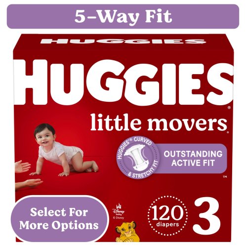 Huggies Little Movers Baby Diapers, Size 3 (16-28 lbs), 120 Ct (Select for More)