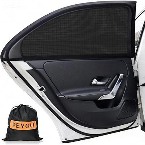 PEYOU Car Window Shades for Baby 2 Pack, Stretchable & Breathable Spandex Rear Side Car Sun Shade for Camping, Blocks UV Rays & Sun Glare for Kids/Adults/Pets - 44.9"X17.7" Fits 99% Cars