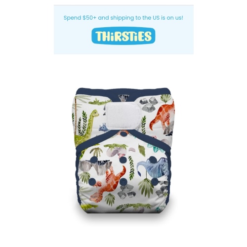Thirsties Natural One-size Pocket Diaper - Dino-rawr - hook and loop