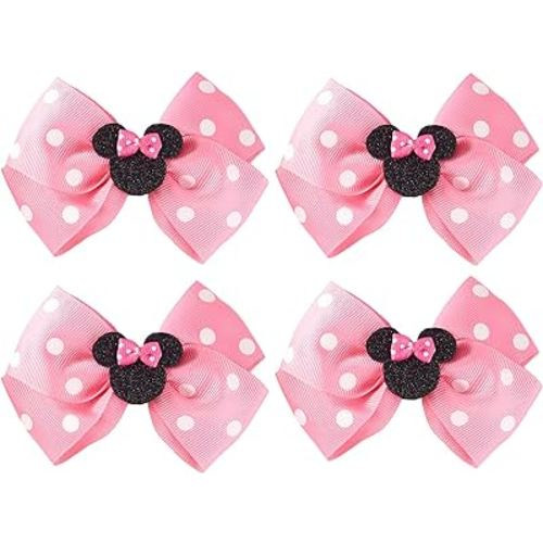 4Pcs Mouse Ears Bow Clips for Girls Women 4Inch Birthday Party Decorations Gift Costume Hair Accessories Polka Dot Pink