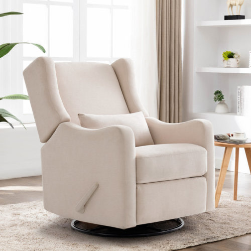 Lark Manor™ 31" W Upholstered 360 Degree Swivel Rocker Recliner Glider Chairs Nursery Manual Lever Recliners Deep Seat, with Accent Pillow, Fabric Chair with High Back for Living Room & Reviews | Wayfair