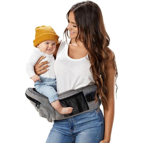 TushBaby The Only Safety Certified Hip Seat Baby Carrier - As Seen On Shark Tank-Adjustable, Machine Washable, Ergonomic Newborn + Toddler + Child Carrier, Safe Ultra-Comfortable Waist Carrier Grey