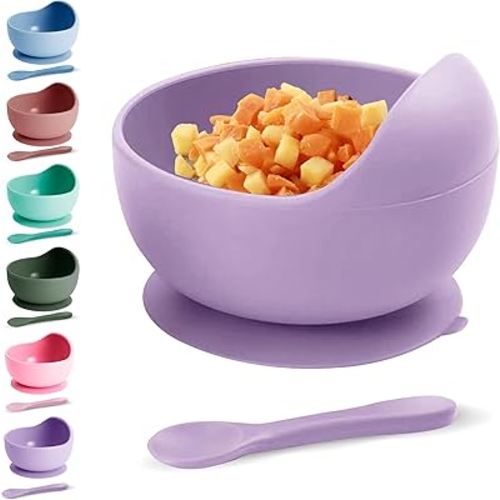 Baby Bowls With Suction BPA Free Suction Bowls For Toddlers Easy to Wash Suction Bowls For Baby And Silicone Baby Spoon Enjoyable Design Baby Suction Bowls First Food Baby Suction Plate Bowl