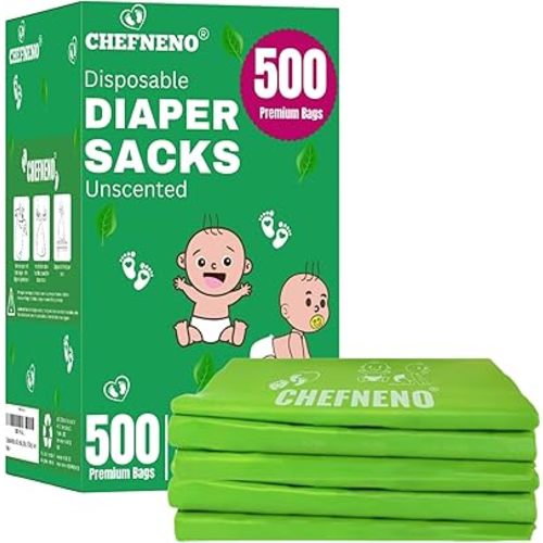 Baby Diaper Bag Disposable Biodegradable Unscented Easy Tie Handles (500 Bags) Made w/EPI Additive Bulk Diaper Sacks Dog Poop Waste Bags Cat Litter Clump & Poop Bags Sanitary Pad Waste Bags (500 ct.)