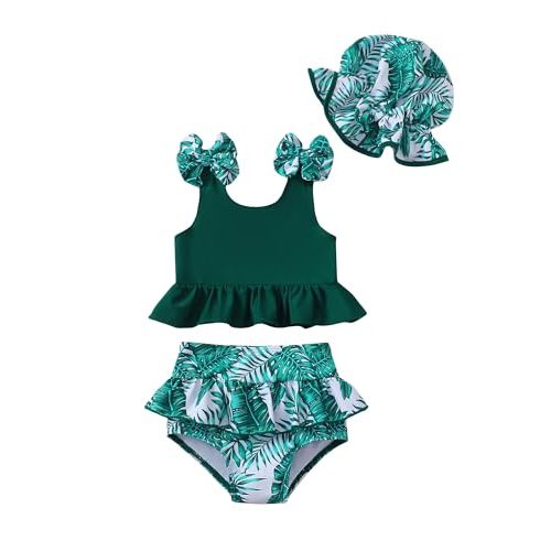 Mioglrie Baby Infant Swimsuit Girl Toddler Bathing Suit Girl Summer Beach Bikini Tankini Swimwear Hat 3-24 Months 2t-5t