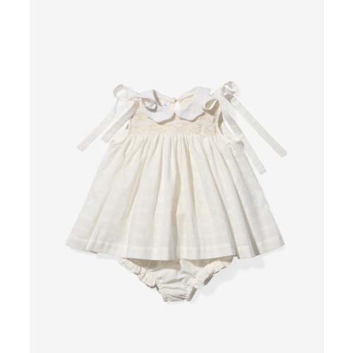 Olive Baby Dress, Cream Windowpane