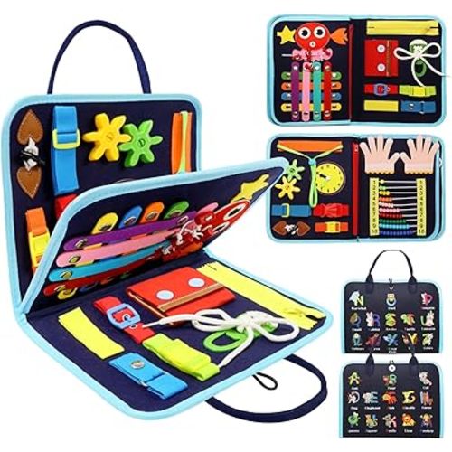 Toddler Busy Board Montessori Educational Learning Sensory Toys for 1 2 3 4 Year Old, Felt Busy Book Christmas Birthday Gifts for Toddlers Travel Toys for Airplane Car, Black