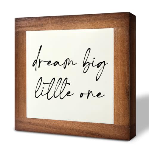 Inspirational Wood Sign, Box Wood Plaques Desk Décor, Girls or Boys Room Decor, Nursery Wood Decorations, Farmhouse Style Home Decor, Wooden Plaque Gift Tabletop, Dream Big Little One Sign B1