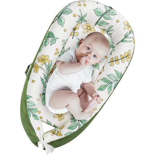 AMAWMW Baby Lounger for Newborn Infant Baby Nest Sleeper for 0-12 Months Removable Lounger Cover for Co Sleeping Washable Portable Adjustable Lounger Pillow Floor Seat for Travel Essentials
