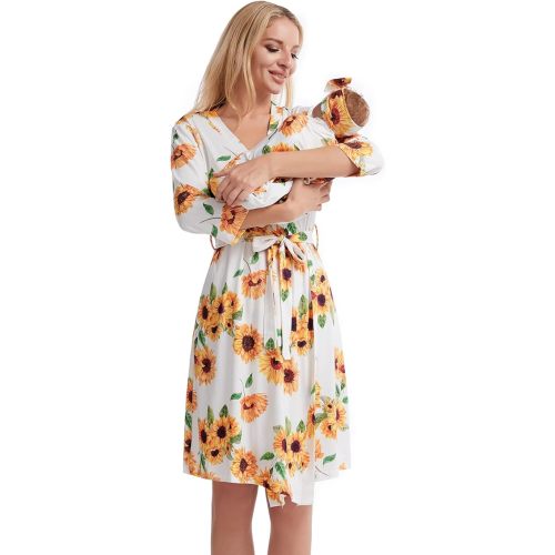 Galabloomer Maternity Robe and Baby Receiving Blanket, Matching Mommy Labor Delivery Robe and Swaddle Set