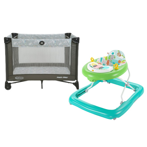 REBEL Pack 'n Play Portable Playard + Tiny Trek 2-in-1 Baby Activity Walker Bundle