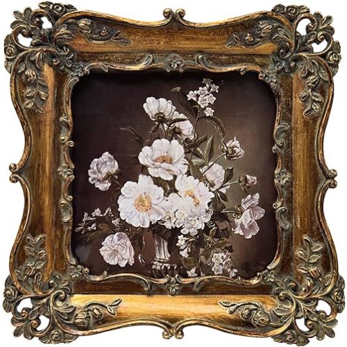 4x4 Small Vintage Picture Frame, Antique Bronze Gold Ornate Square Photo Frame, Wall Hanging or Tabletop Display, Decorative Floral Design Retro Home Decor, Photo Gallery Art