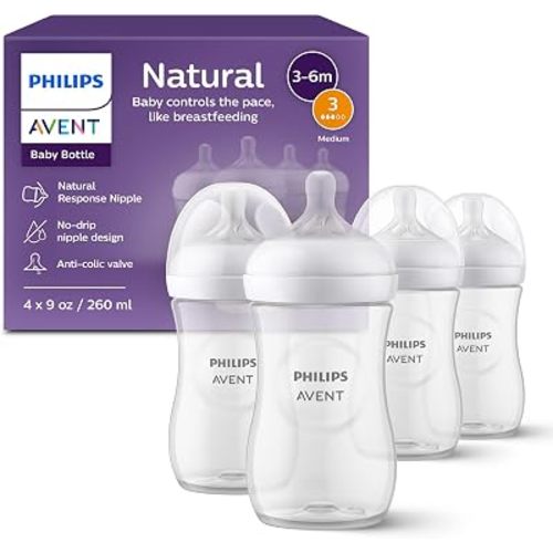 Philips Avent Natural Baby Bottles, Medium Flow, 9 oz, BPA-Free, 4-Pack