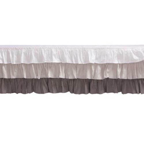 Bacati - 3 Layer Ruffled Crib/Toddler Bed Skirt - White/Gray/Steel
