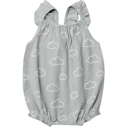 Cloud Print Ruffle Sleeve Ribbed Organic Cotton Romper