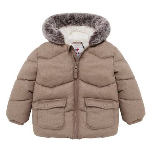 Rokka&rolla Infant Boys' Puffer Coat Baby Hooded Winter Jacket-warm Beige, Size 6-9 Months