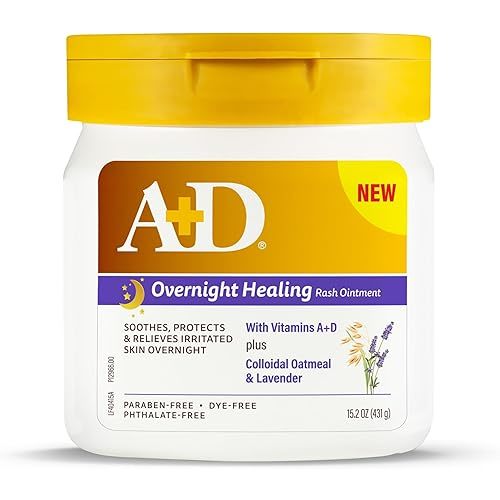 A+D Overnight Healing Diaper Rash Ointment - Soothes, Protects & Relieves Diaper Rash Overnight with Lavender & Colloidal Oatmeal - Healing Ointment for Red, Itchy, Irritated Skin - 15.2 oz Jar