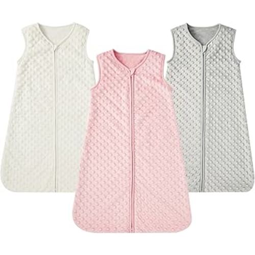 DaysU Baby Sleep Sack 12-18 Months with Soothing Plush Dots, 2.0 TOG Sleeveless Baby Sleeping Bag with 2-Way Zipper, Baby Wearable Blanket for Girls Unisex, 3 Pack