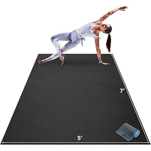 Gorilla Mats Premium Large Yoga Mat – 7' x 5' x 8mm Extra Thick & Ultra Comfortable, Non-Slip Barefoot Exercise Mat – Works Great on Any Floor for Stretching, Cardio or Home Workouts