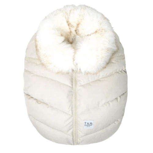 7AM Enfant Faux Fur Car Seat Cocoon in "Heather Beige White Fur"