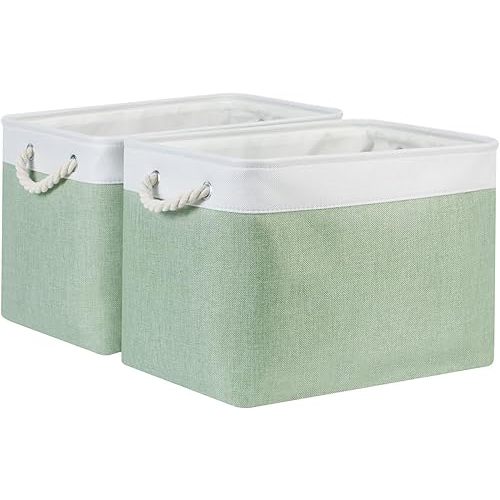 Bidtakay Baskets Fabric Closet Organizer Set of 2 Green Collapsible Storage Bins with Handles 16x12x12 in Large Decorative Tall Baskets for Shelves Nursery Baby Toys Storage Living Room Decor