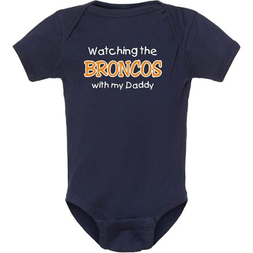 Curiositees Watching the Broncos with my Daddy Baby Bodysuit Outfit/Toddler Shirt - Navy