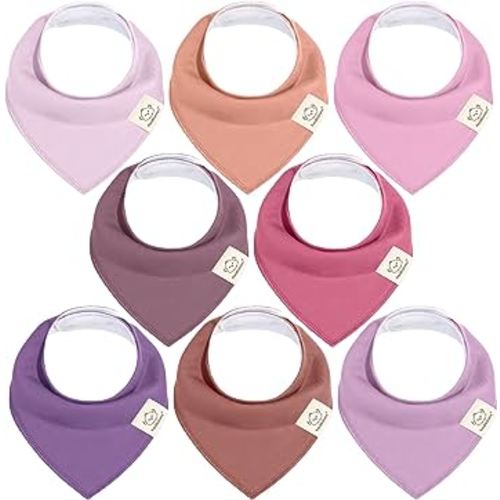 8-Pack Organic Baby Bandana Bibs for Girls - Super Absorbent Triangle Baby Bibs for Drooling and Teething Infant, 100% Cotton Extra Soft for Newborn, Infant 0-36 Months (Lilac)