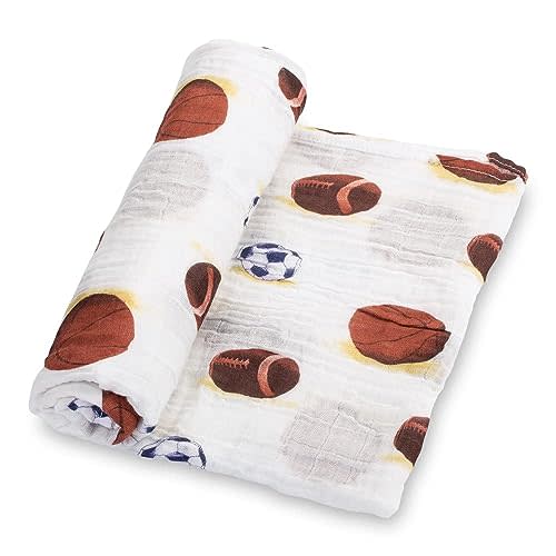 LollyBanks Muslin Swaddle Blanket, 100% Muslin Cotton Soft Baby Blankets for Boys, 47 X 47 Inches Soft and Cozy Baby Wrap Swaddle Breathable Baby Blankets, Baby Essentials, Registry (Sports Print)