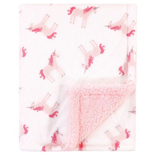 Hudson Baby Infant Girl Plush Blanket with Faux Shearling Back, Unicorn, One Size