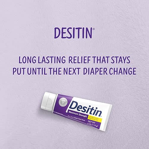 Desitin Maximum Strength Baby Diaper Rash Cream, 40% Zinc Oxide, Hypoallergenic No Added Parabens & Dyes, Protects & Relieves Baby’s Skin for Up to 12 Hours, Prevents Diaper Rash, 4.8 oz Tube