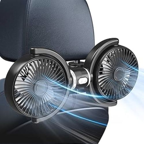 Trustnice USB Car Fan for Backseat for Kids, Dual Head Car Seat Fan Independently Controlled 360° Rotatable Powerful 3-Speed Vehicle rear headrest Air Circulation Cooling Fans for SUV Truck Sedan