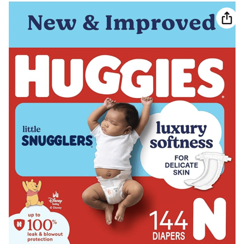 Huggies Size Newborn Diapers, Little Snugglers Baby Diapers, Size Newborn (up to 10 lbs), 144 Count, Packaging May Vary