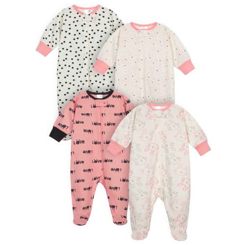 Onesies Brand Baby Girl Sleep 'n Play Footed Pajamas, 4-Pack, Sizes Newborn-6/9 Months