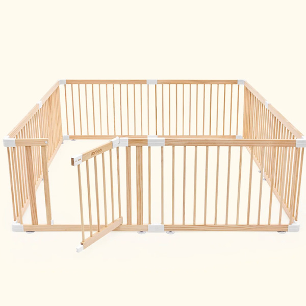 HARPPA Grovi Wooden Baby Gate Playpen | Non-Toxic Foldable DIY Adjustable Play Yard for Infants & Toddlers – Natural Finish Baby Fence for Small & Large Spaces