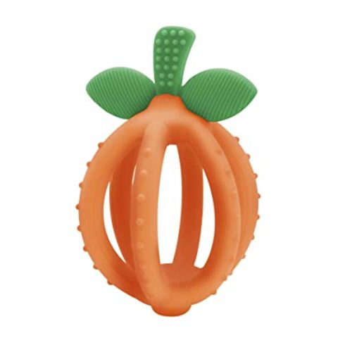 Itzy Ritzy Teething Ball & Training Toothbrush – Silicone, BPA-Free Bitzy Biter Clementine-Shaped Teething Ball Featuring Multiple Textures to Soothe Gums and an Easy-to-Hold Design, Orange