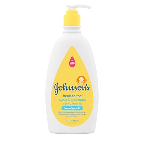 Johnson's Head-To-Toe Gentle Baby Body Wash & Shampoo, Tear-Free, Sulfate-Free & Hypoallergenic Bath Wash & Shampoo for Baby's Sensitive Skin & Hair, Washes Away 99.9% Of Germs, 18.7 Fl. Oz