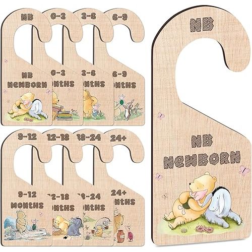 8Pcs Winnie Closet Dividers, Classic Winnie Stuff, Pooh Nursery Decor Wooden Hanger, Baby Clothes Dividers