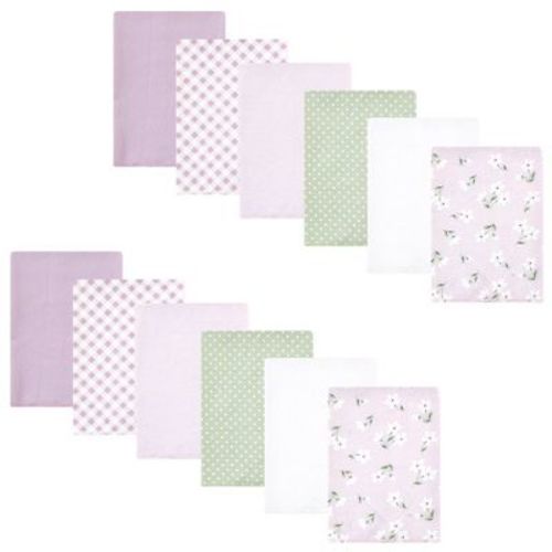 Hudson Baby Infant Girl Cotton Flannel Burp Cloths Bundle, Purple Dainty Floral, One Size