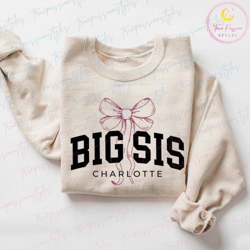 Personalized Big Sis Pink Bow Sweatshirt, Big Sister Shirt, Big Sister Announcement Tee, Pregnancy Reveal Shirt T0315