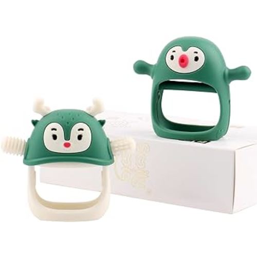 Smily Mia Penguin Buddy and Reindeer 2 in 1 Christmas Gift Set for 0-12 Months Teething Babies,Pine Green