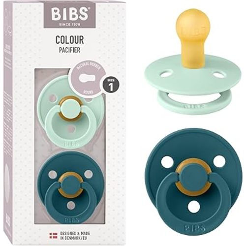 Bibs Pacifiers Color Collection, Set of 2 BPA-Free Latex Pacifiers Made in Europe, Round Nipple Baby Pacifier.