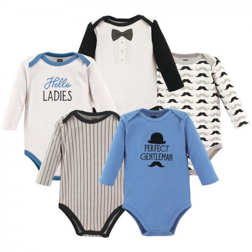 Hudson Baby Cotton Long-Sleeve Bodysuits, 5-Pack, Newborn- 24 Months