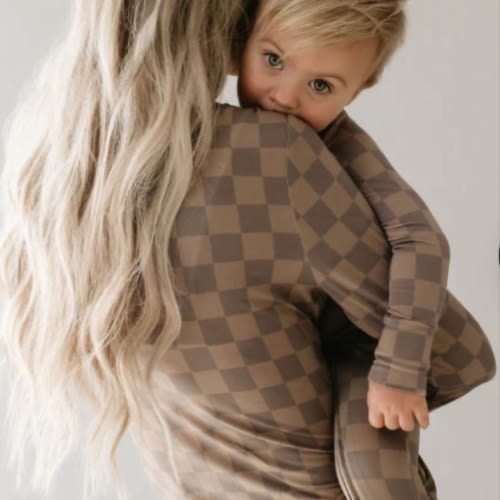 Women's Bamboo Pajamas |  Faded Brown Checkerboard