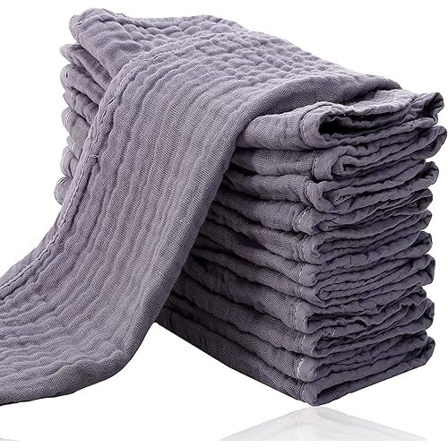 Cute Castle 12 Pack Muslin Burp Cloths for Baby - Ultra-Soft 100% Cotton Baby Washcloths - Large 20'' by 10'' Super Absorbent Milk Spit Up Rags - Burpy Cloths for Unisex, Boy, Girl - Grey