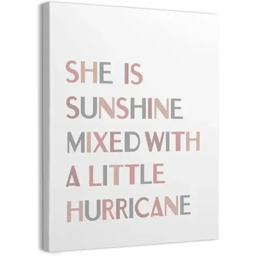WODMIS Girls Boho Room Decor,She Is Sunshine Mixed With a Little Hurricane Framed Canvas Wall Art Decor 11×14,Girls Wall Decor,Boho Sunshine Girls Nursery Little Girl Room Wall Art Framed Decor